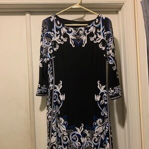 White House Black Market Black Dress with Blue and White Accents